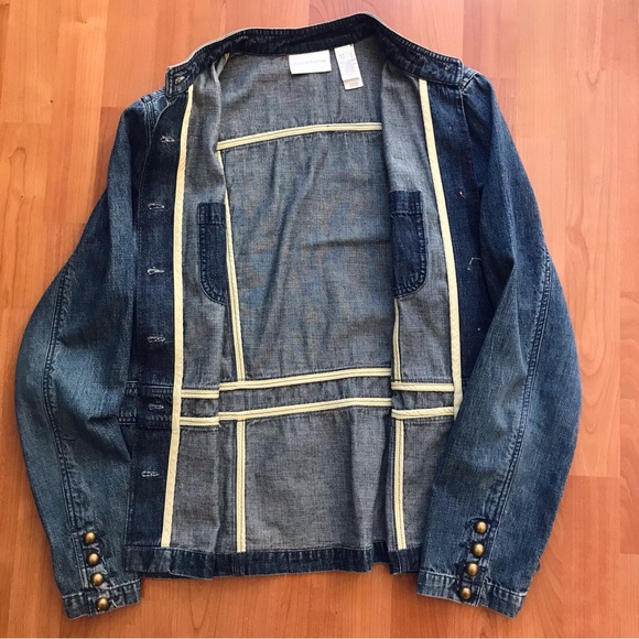 LIZ CLAIBORNE | Jean Jacket Blazer w/ Brass Buttons & Mandarin Collar Size L - Picture 10 of 15